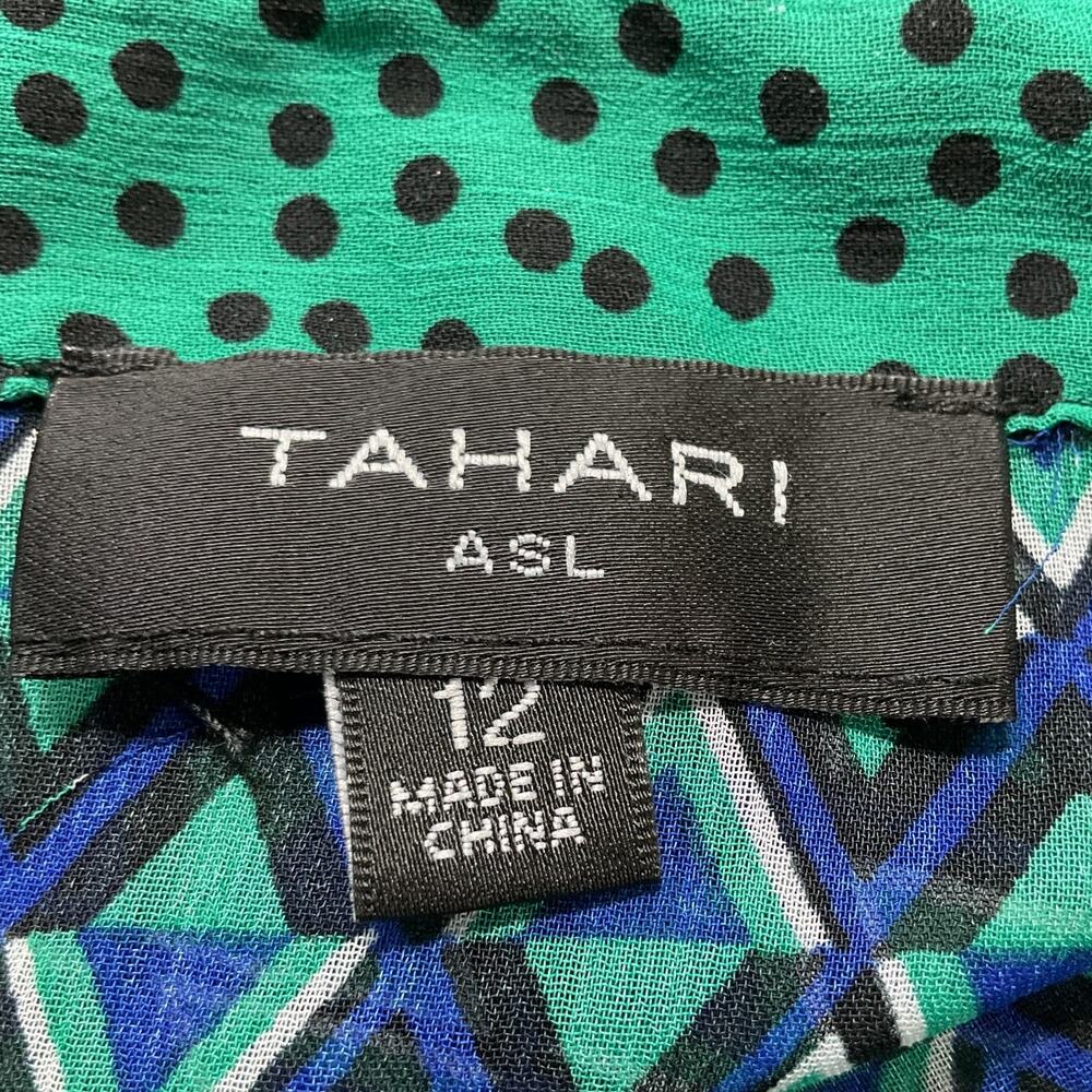 Tahari Asl Patterned Black Jade Cobalt Twin Print Dress Size 12 - Picture 4 of 5